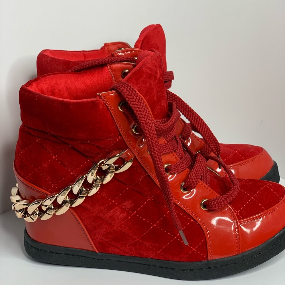 Monchino Platform tennis shoes Red Velvet Urban boots Rubber Heals - Picture 6 of 9